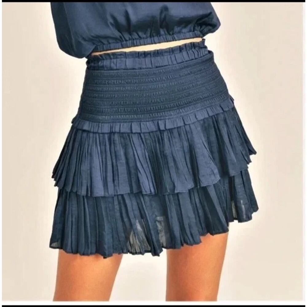 RESET by Jane Silky Amore Smocked Deep Blue Flirty Skirt M